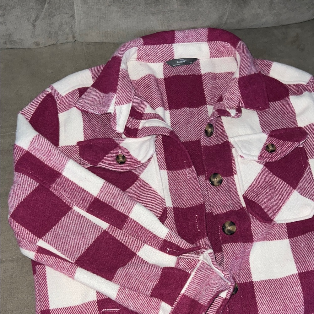 Plaid Shacket in Raspberry and White